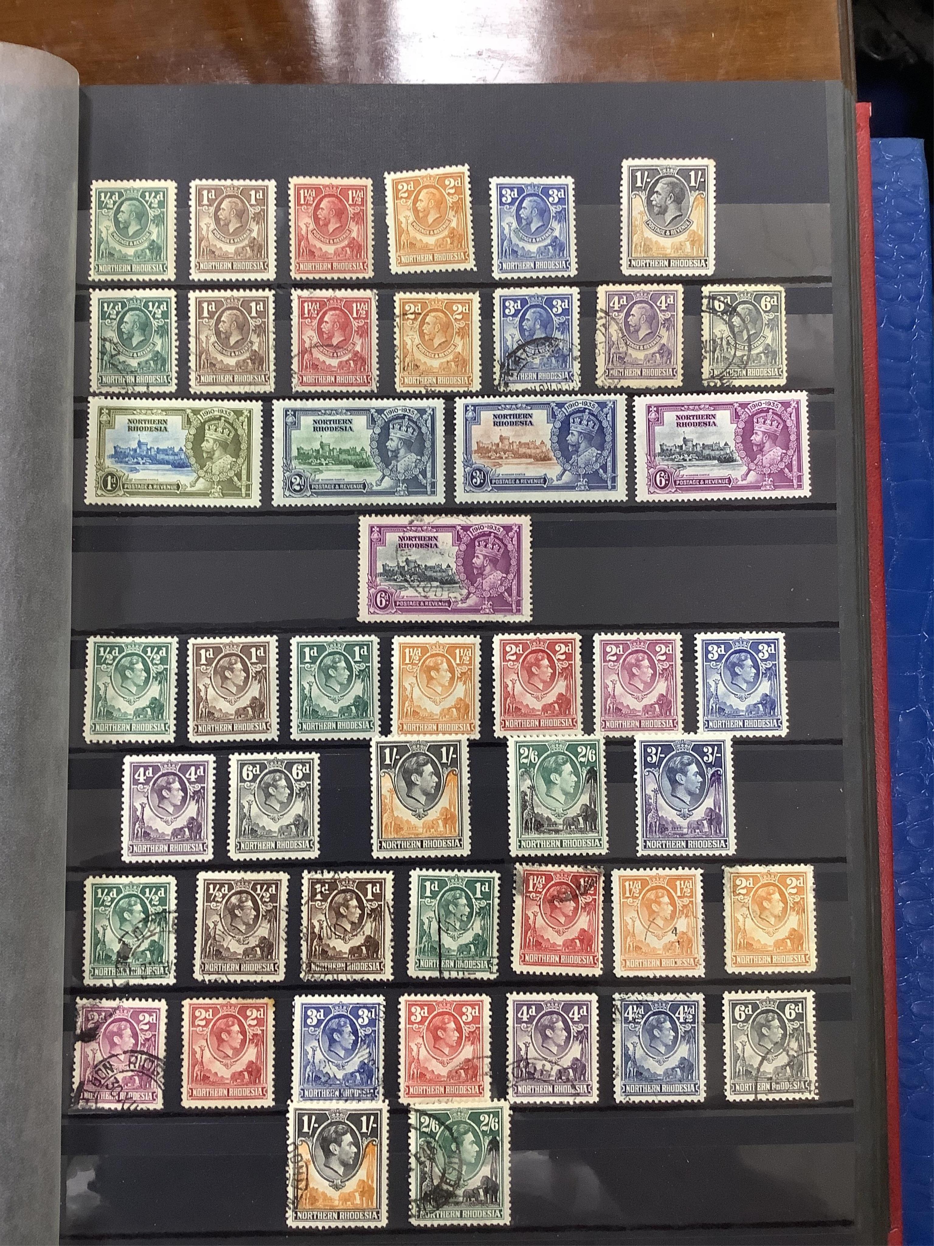 Three albums of stamps, Falklands to Gold Coast, North Rhodesia to St Helena and St Lucia to Z